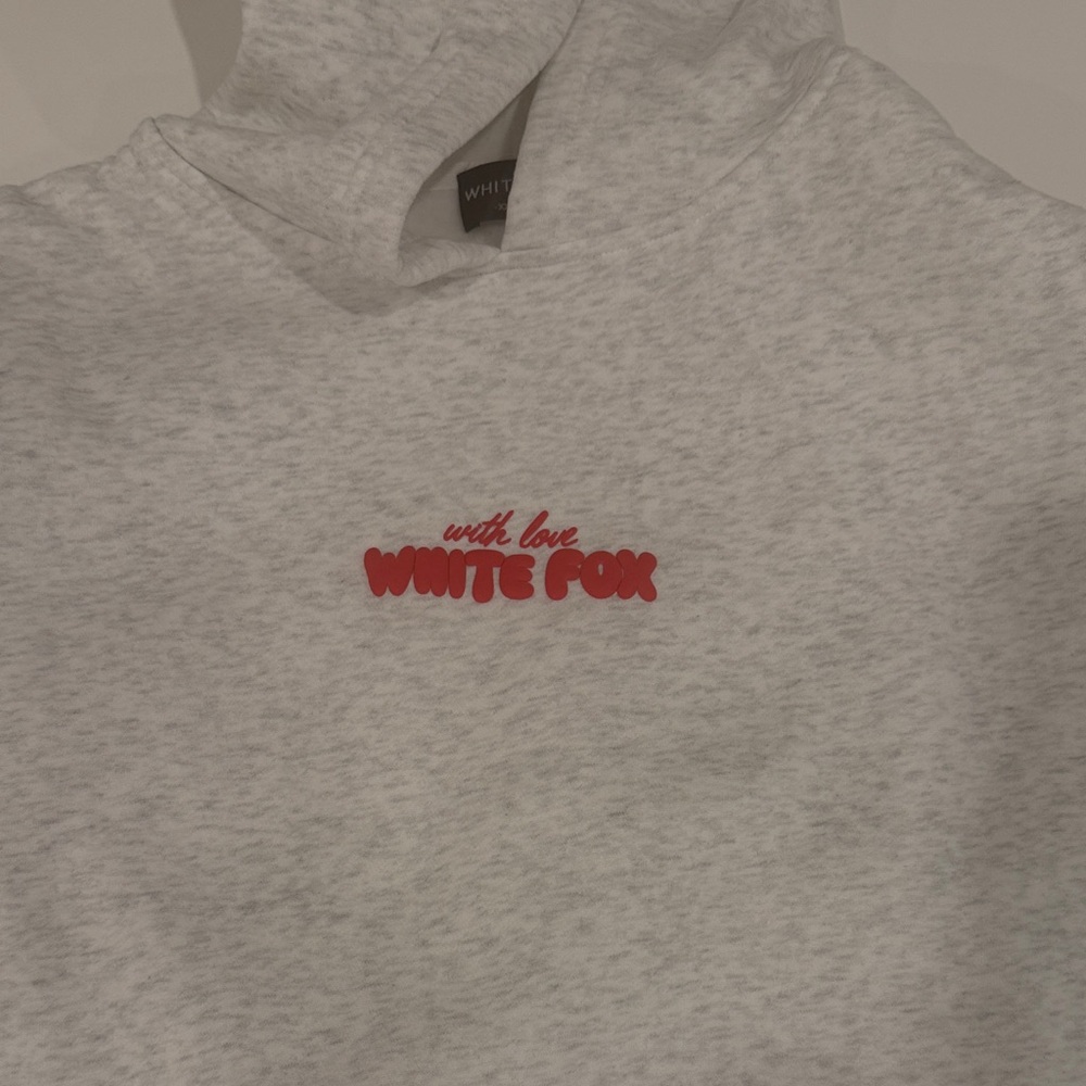 White Fox Gray Hoodie with Red Logo